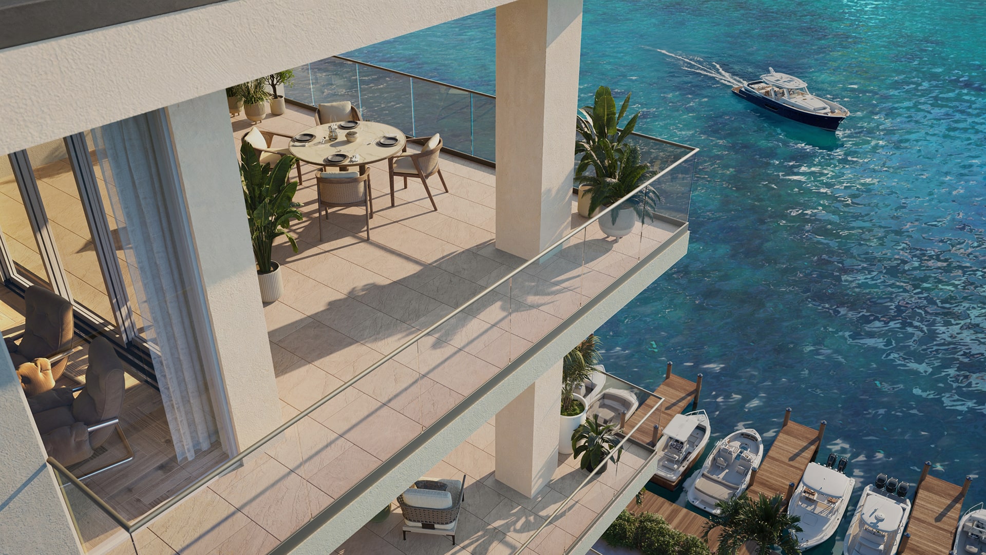 Terrace looking over the Private Marina for residents of 3300 Gulf Shore