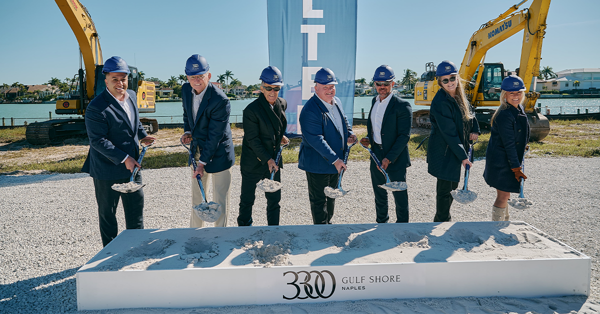 Developers and officials break ground with shovels at the 3300 Gulf Shore Naples site.