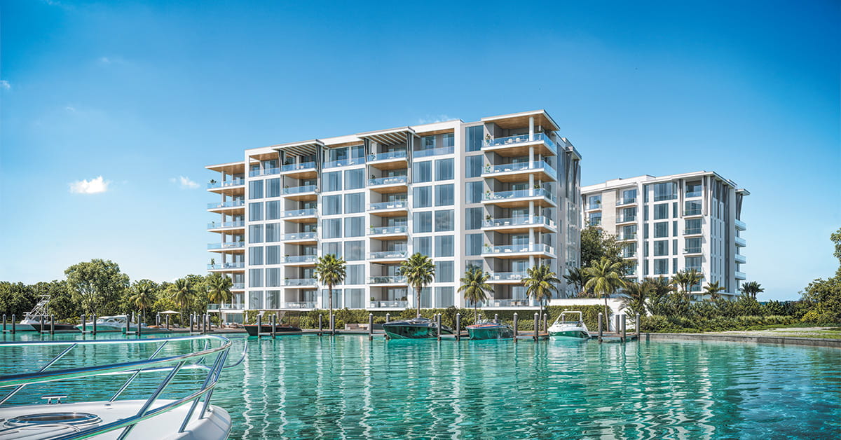 Luxury waterfront condominium residences at 3300 Gulf Shore overlooking Outer Doctor’s Bay in Naples Florida
